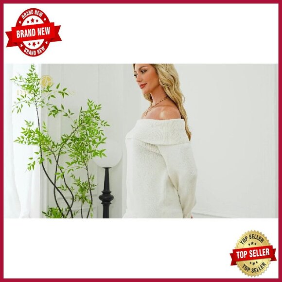 Off Shoulder Chunky Ribbed Knit Pullover Sweater Slim Fit Fall Tops - Picture 8 of 8